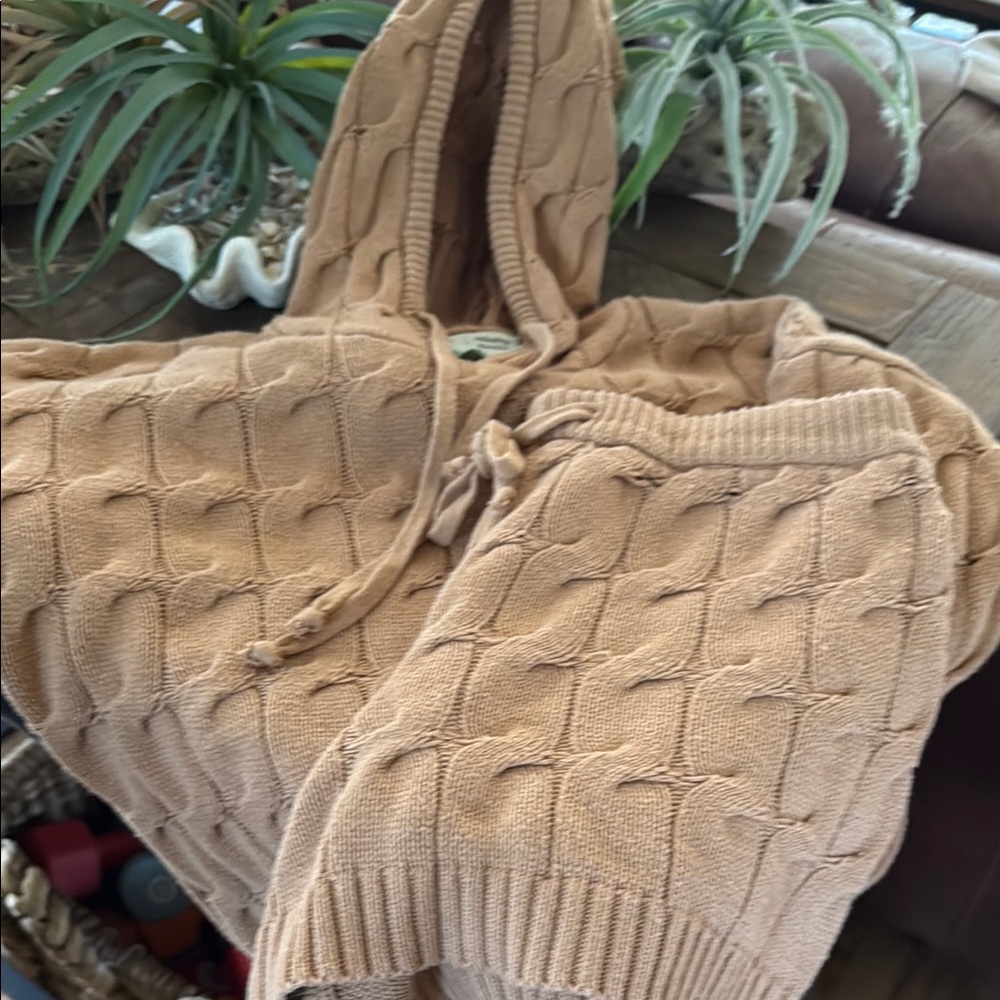 Saturday Sunday by Anthropologie Tan Cable Knit Hoodie and Shorts Set